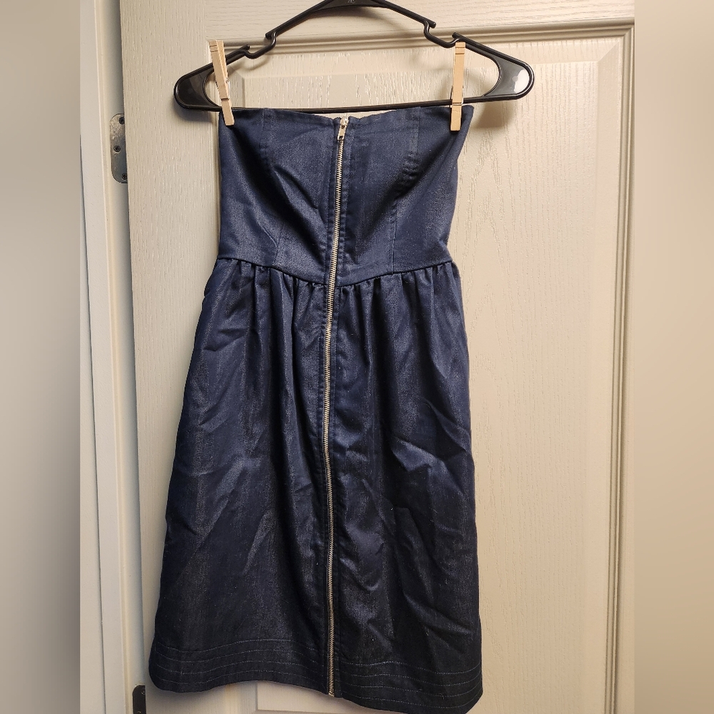 Backless Zip-Front Denim Strapless Dress